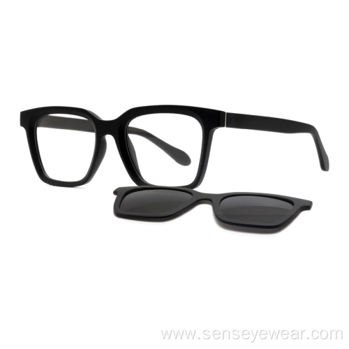Square TR90 Bevel Magnetic Polarized Clip On Sunglasses